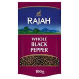 Rajah whole black pepper soft pouch 100g, imported from the UK