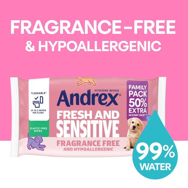 Andrex Fresh and Sensitive Flushable Hygiene Wipes Mega Pack 45 Sheets - British product