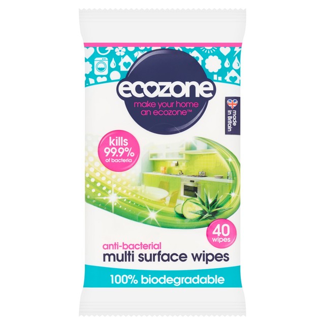 Ecozone anti-bacterial multi-surface wipes 40 wipes - British product