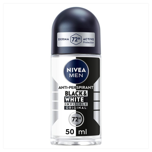 Nivea Black & White Deodorant Roll-On 50ml, imported from the UK