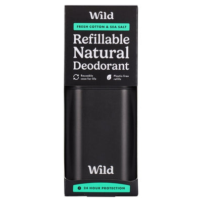 M&S Wild Men's Fresh Cotton og Sjøsalt Naturlig Deodorant Påfyll med Svart Etui 40g - Kjøp online hos McGrocer