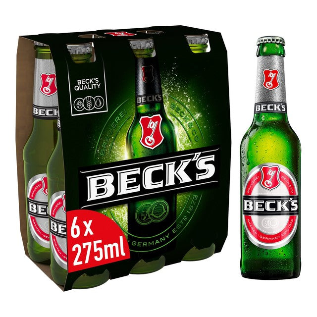Becks German lager beer 6 x 275ml bottles - British product