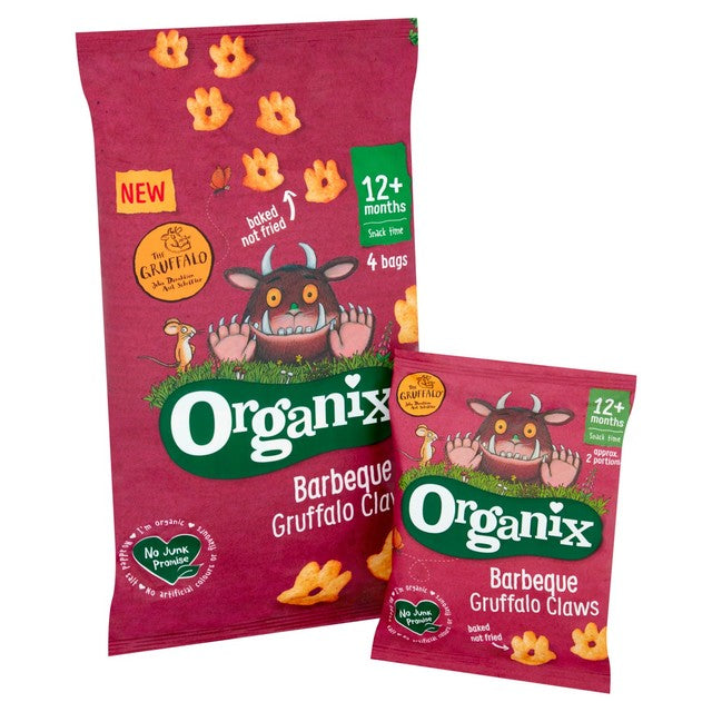 Organix BBQ Gruffalo Claws toddler snacks 4x15g, imported from the UK