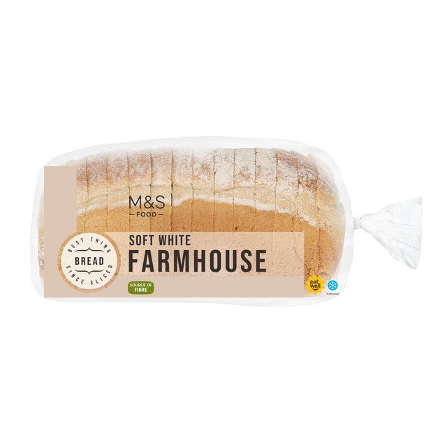 M&S soft white farmhouse bread loaf 400g, imported from the UK