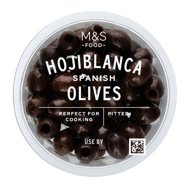 M&S pitted black olives in rapeseed oil 154g, imported from the UK