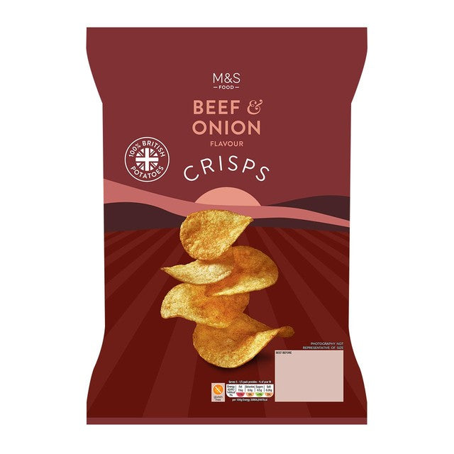 M&S Beef & Onion Crisps 150g, imported from the UK