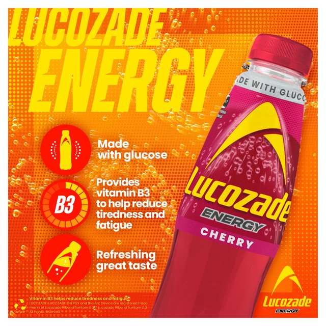 Lucozade Energy Cherry drink 900ml, imported from the UK