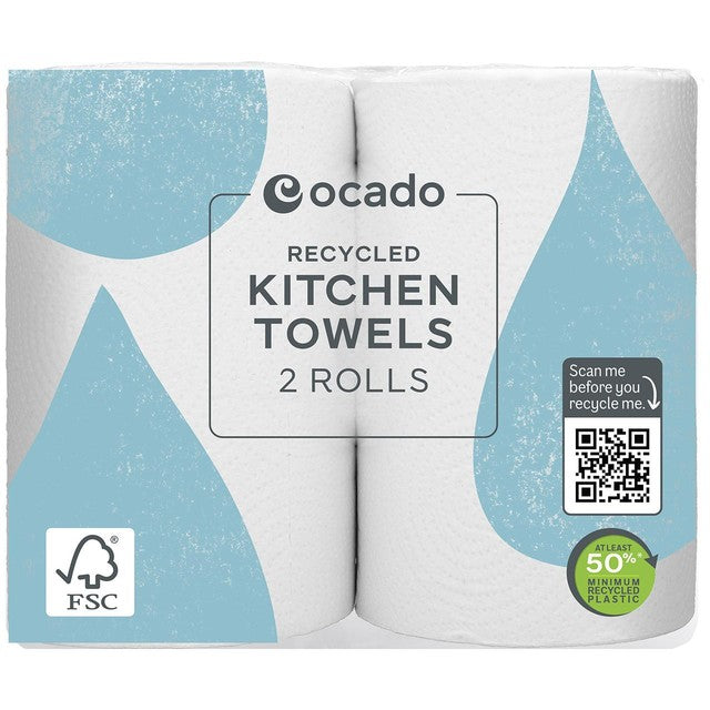 Ocado Kitchen Towels 100% Recycled Paper 2 Rolls, imported from the UK