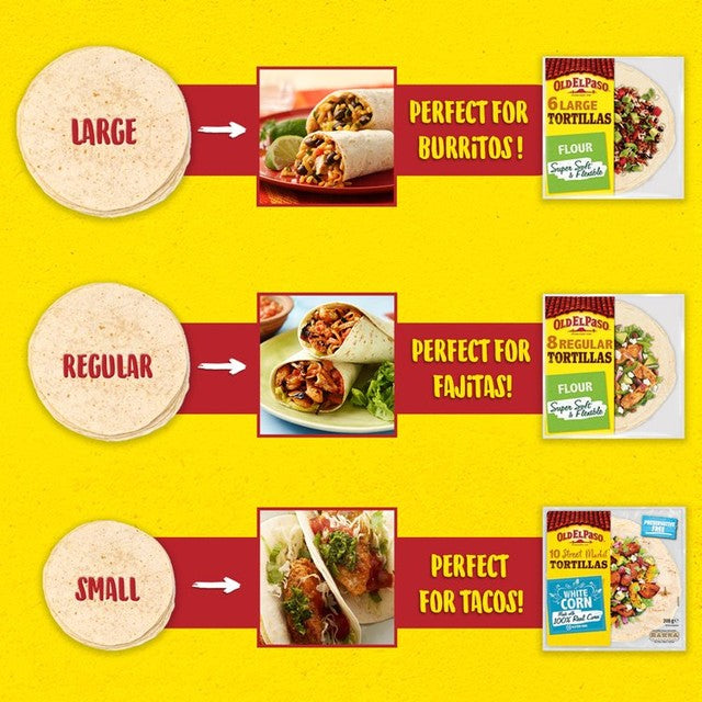 Old El Paso Small Gluten Free White Corn Tortilla Wraps 10 Pack, imported from the UK