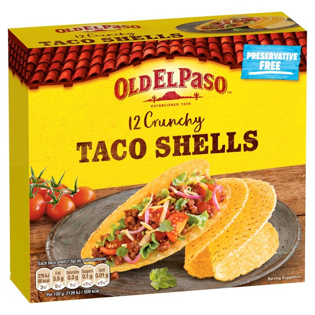 Old El Paso Crunchy Taco Shells 156g, imported from the UK