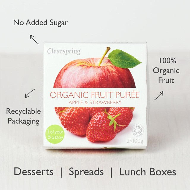 Clearspring organic apple and strawberry puree 2 x 100g - British product