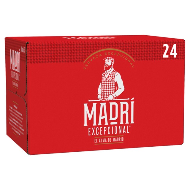 Madri Excepcional lager beer 24 x 330ml bottles, imported from the UK