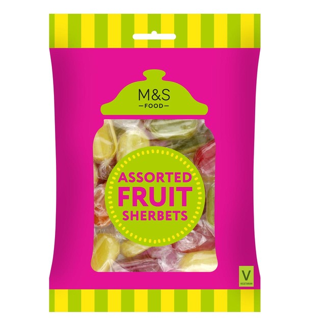 M&S Assorted Fruit Sherbet Sweets 225g, imported from the UK