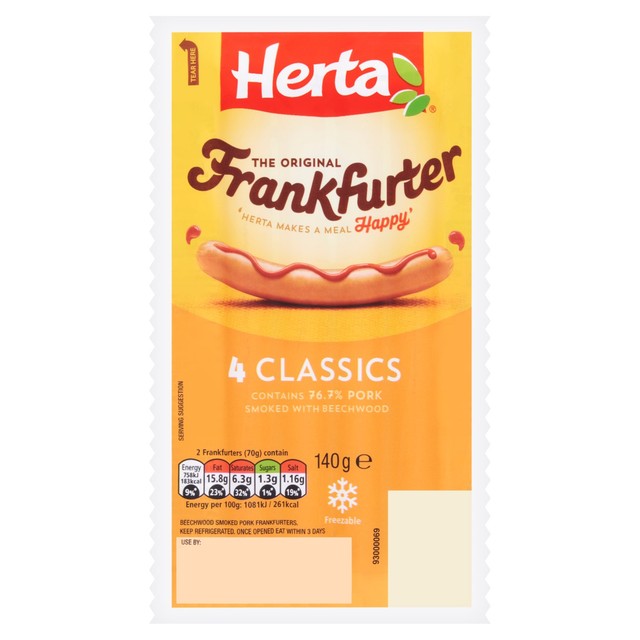 Herta beechwood smoked pork frankfurters 4 pack (British brand)
