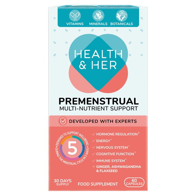 Health & Her premenstrual support capsules 60 count, UK version