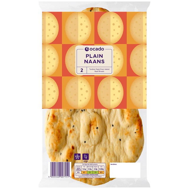 Ocado Plain Naan Bread 2 Pack, imported from the UK