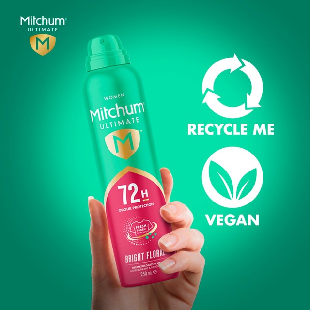Mitchum anti-perspirant deodorant spray Bright Floral 250ml, imported from the UK