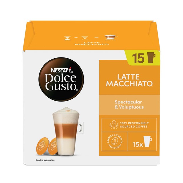 Nescafe Dolce Gusto Latte Macchiato powder blend, imported from the UK