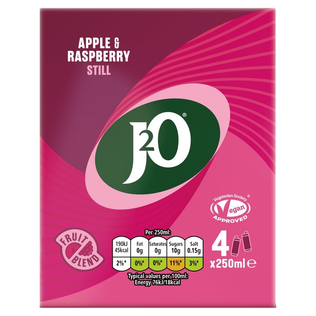 J2O apple and raspberry soft drink 4 x 250ml cans, UK version