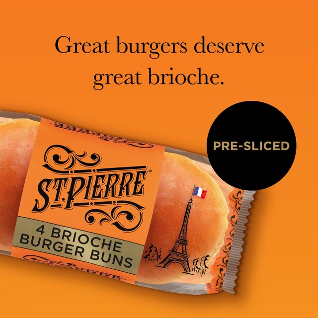 St Pierre pre-sliced brioche burger buns 4 pack (British brand)