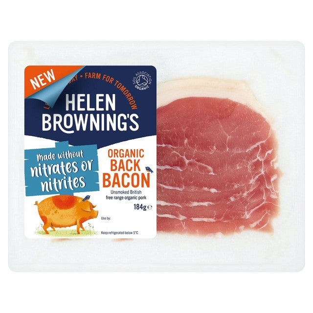 Helen Browning organic unsmoked back bacon without nitrates 184g, UK version