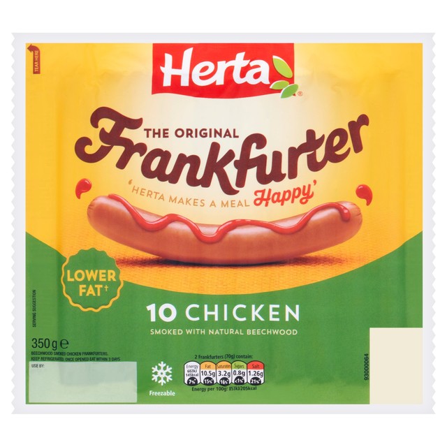 Herta Chicken Frankfurters Hot Dogs 350g, UK version