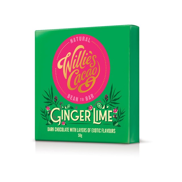 Willie's Cacao dark chocolate with ginger and lime 50g (British brand)
