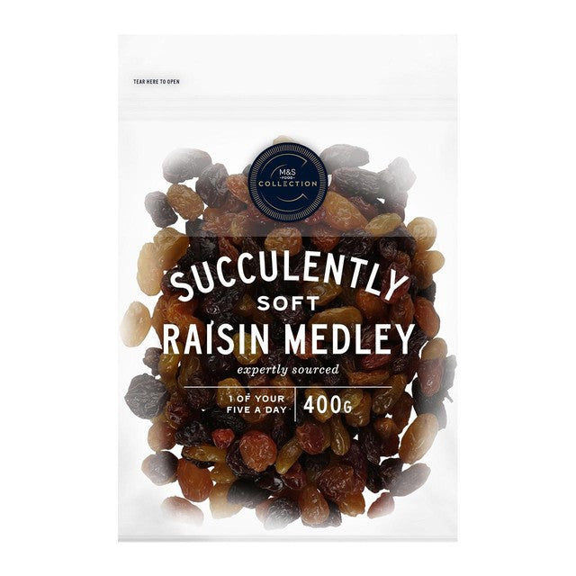 M&S soft raisin medley 400g, imported from the UK
