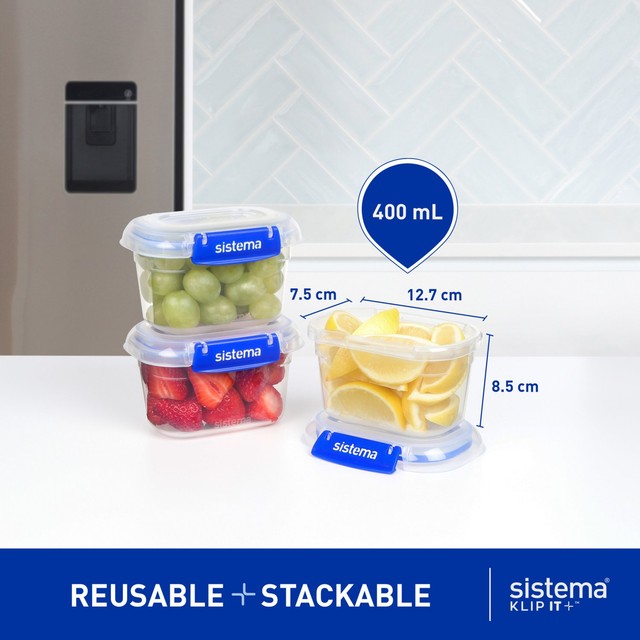 Sistema Klip It Plus food storage containers 3 pack 400ml (British brand)