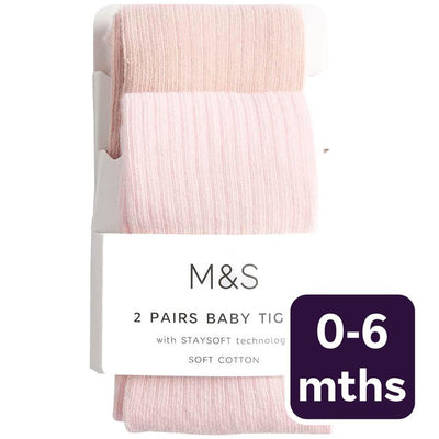 M&S Rib Tights Pink Baby Tights 0-6 M