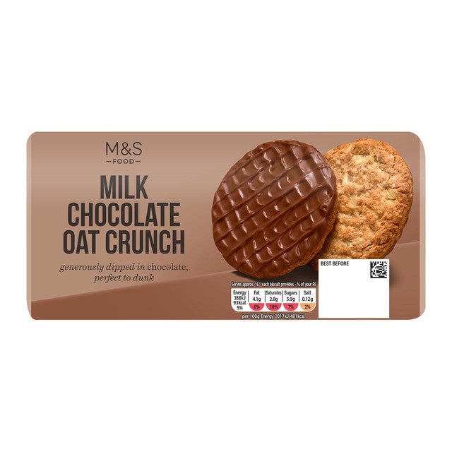 M&S chocolate coated oat crunch biscuits 300g, imported from the UK