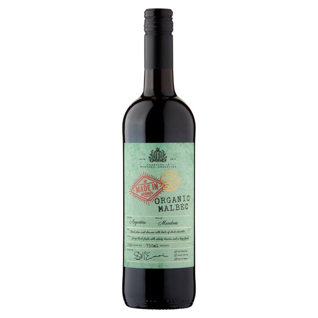 Made in Mendoza organic Malbec red wine 75cl, imported from the UK