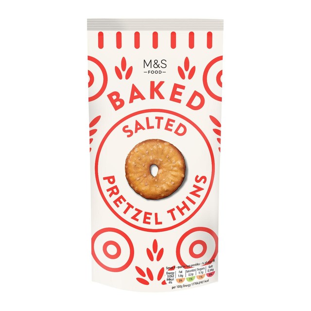 M&S salted pretzel thins 80g, imported from the UK