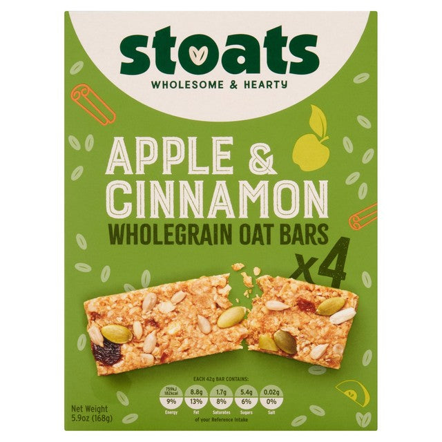 Stoats apple and cinnamon porridge oat bars 4x42g pack (British brand)