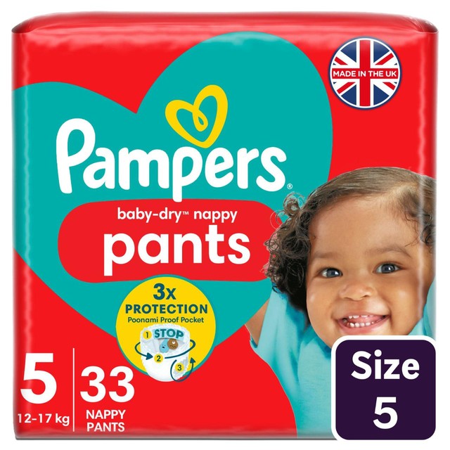 Pampers Baby-Dry Nappy Pants Size 5, imported from the UK