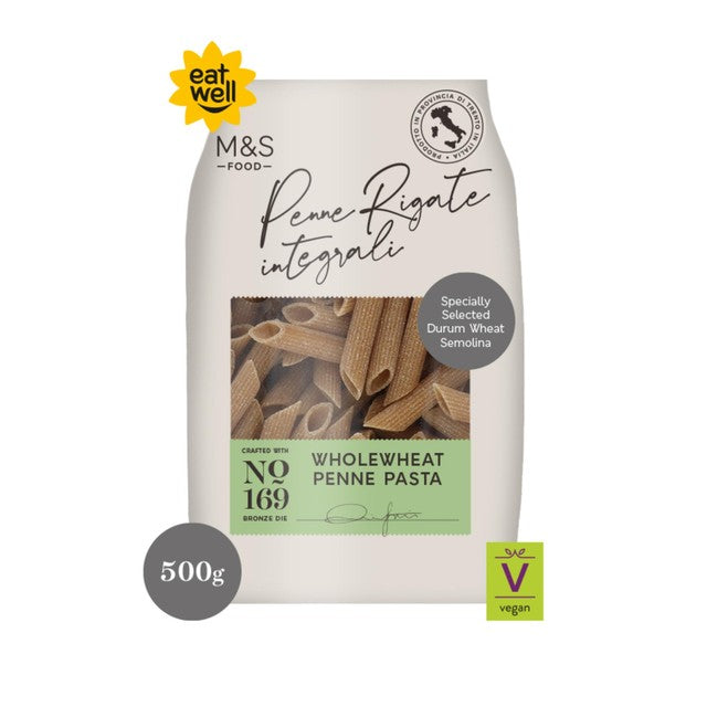 M&S wholewheat penne pasta 500g, imported from the UK