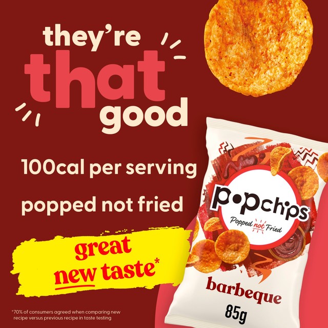 Popchips Barbeque Sharing Crisps 85g, imported from the UK