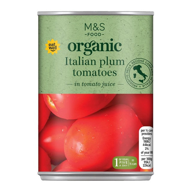 M&S Organic Italian Plum Tomatoes 400g, imported from the UK
