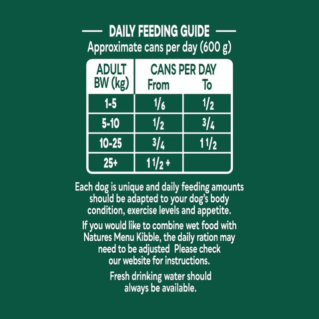 Natures Menu beef superfood wet dog food cans 6x600g, imported from the UK