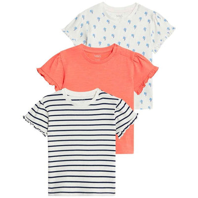 Tops Bébé Manches Courtes Volants M&S 3-6 Mois Lot de 3