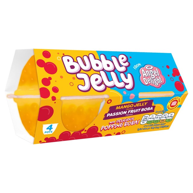 Angel Delight mango bubble jelly with passionfruit boba, UK version