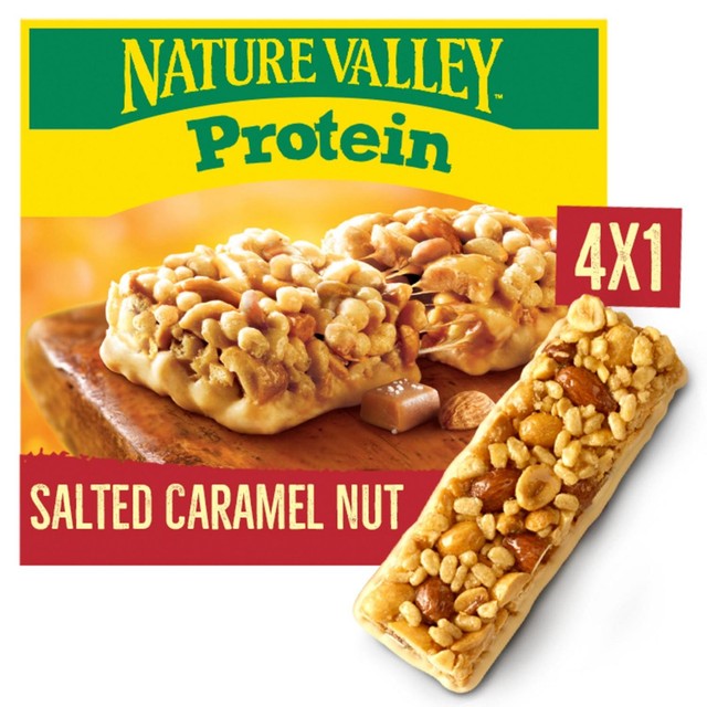 Nature Valley Protein Salted Caramel Nut Cereal Bars 4 x 40g, imported from the UK
