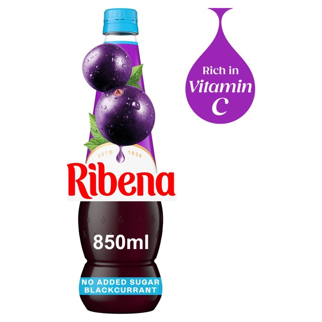 Ribena blackcurrant squash no added sugar, imported from the UK