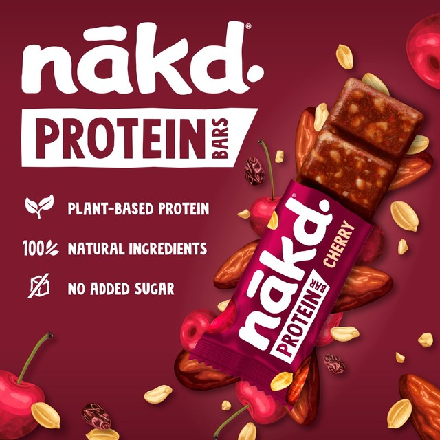 Nakd Protein Cherry multipack bars, imported from the UK