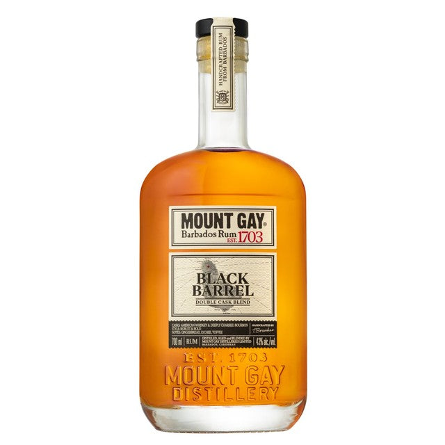 Mount Gay Black Barrel Double Cask Blend golden rum 70cl, imported from the UK