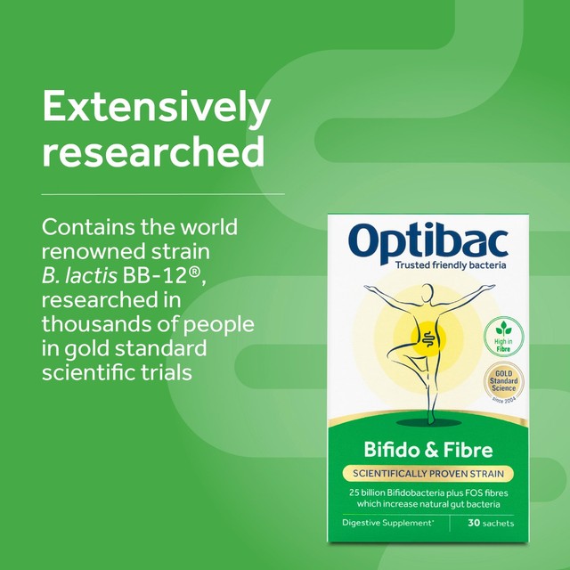 Optibac Bifido & Fibre probiotic supplement 10 sachets, imported from the UK