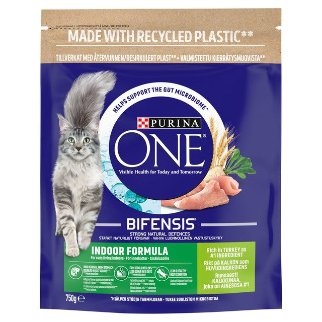 Purina One Indoor Turkey Dry Cat Food 750g, imported from the UK