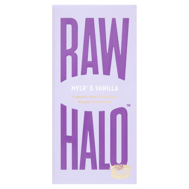 Raw Halo Vegan Mylk & Vanilla chocolate bar 70g, imported from the UK
