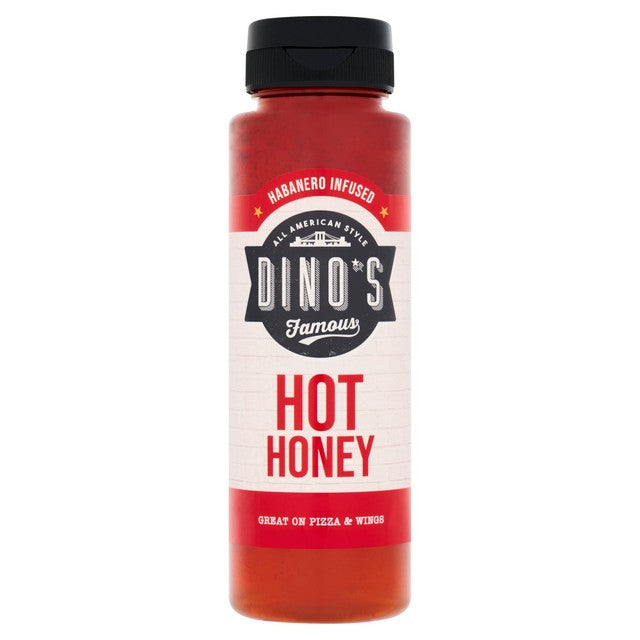 Dino's hot honey habanero infused bottle, imported from the UK