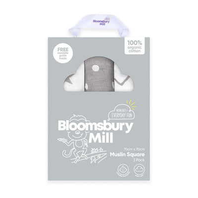 M&S Bloomsbury Mill Organic Muslin Squares Grey/White 3 Pack- Buy online at McGrocer
